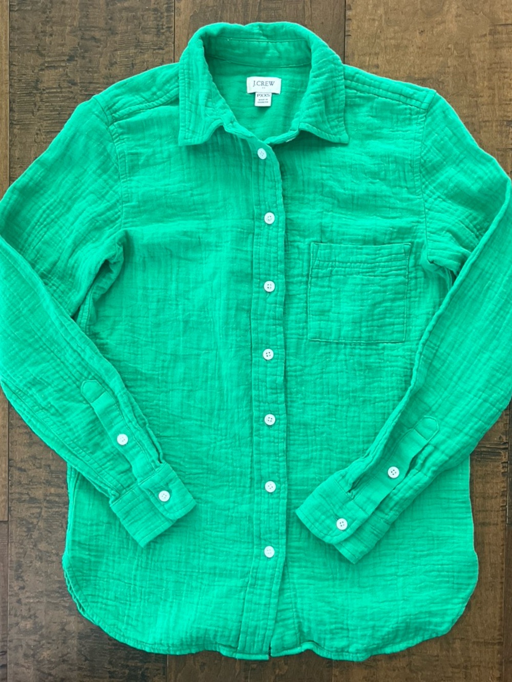 J. Crew petite 100% cotton textured bright green button-up shirt Sz. PXXS